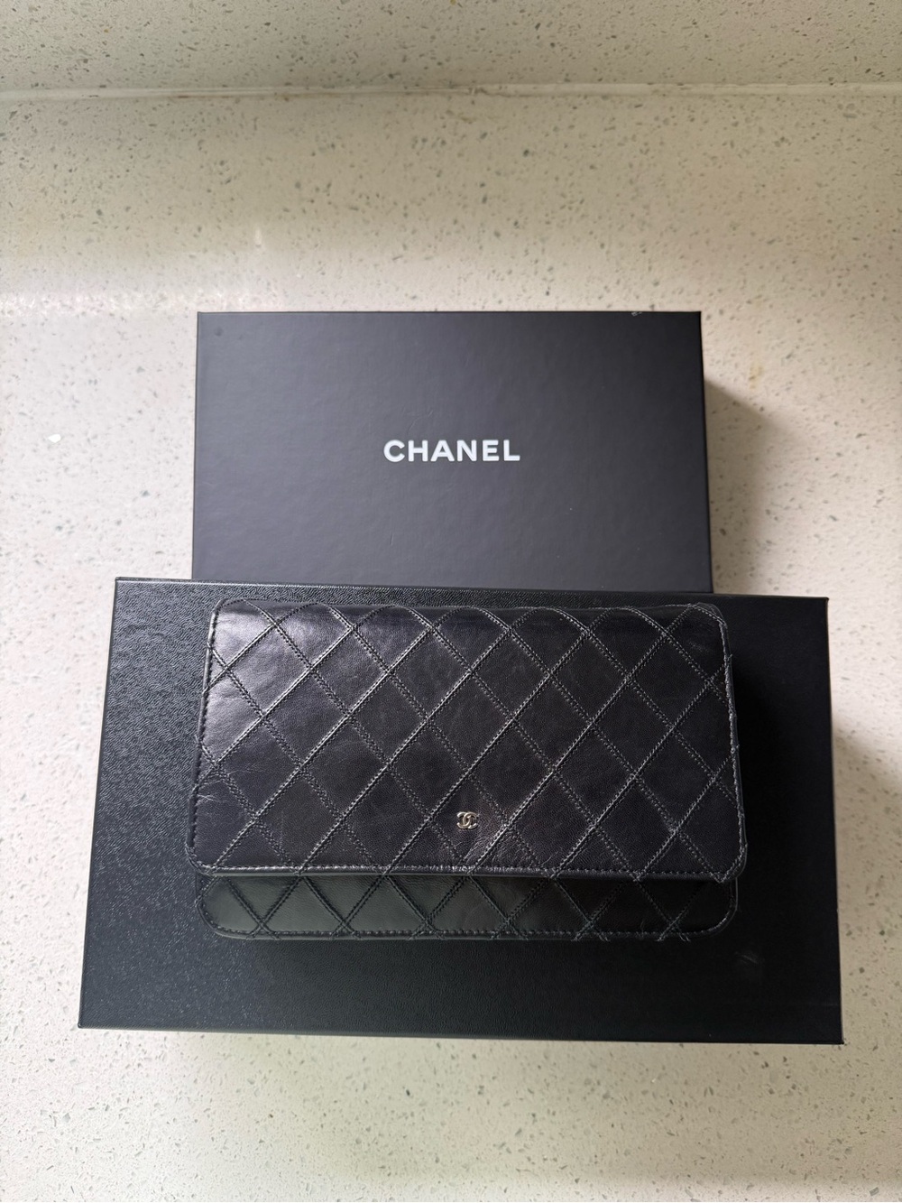 CHANEL Black Quilted Lambskin wallet on chain  Bag with Silver Chain - Picture 6 of 9